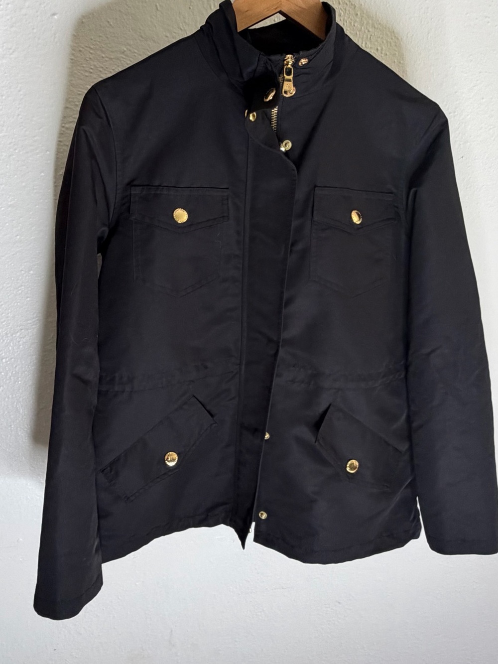 Lauren Ralph Lauren Black Utility Jacket Gold Hardware Anorak Womens, Medium.